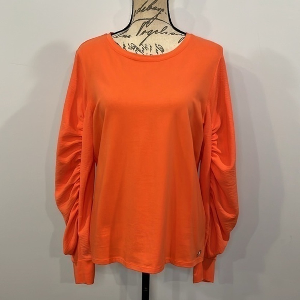 NWT Calvin Klein stretch knit top with ruched chiffon sleeves M